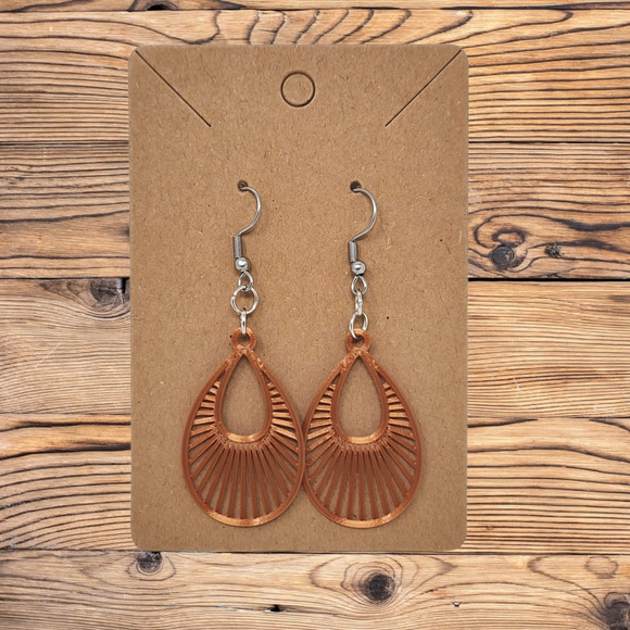 Tropical Sun Ray Tear Drop Hook Earrings - 3d Printed - 1 Pair - Picture 2 of 5